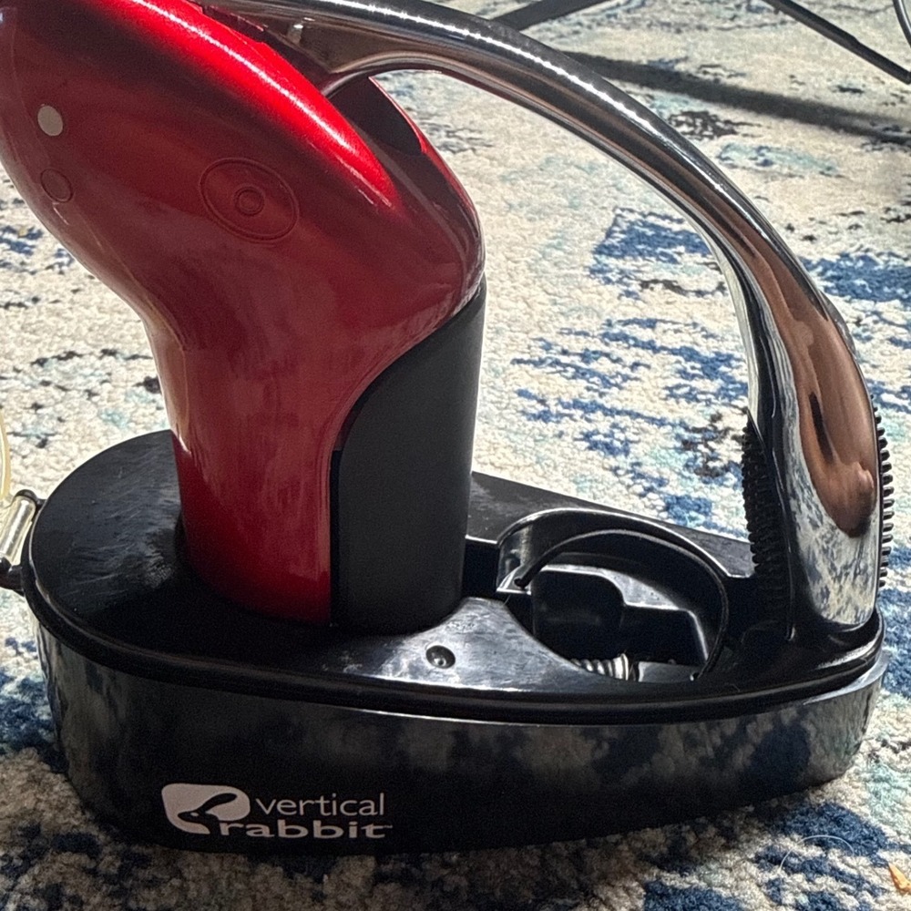 Rabbit Vertical Lever Corkscrew Wine Opener Red Chrome with Foil Cutter and Base - Picture 2 of 10
